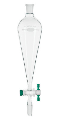 A photograph of a cg-1743 squibb separatory funnel with ptfe stopcock and standard taper stem.