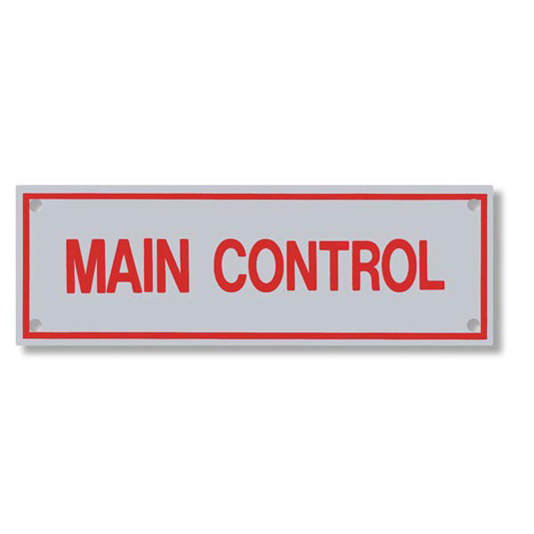 Photograph of the Main Control Aluminum Sprinkler Identification Sign.