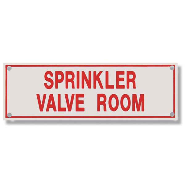 Photograph of the Sprinkler Valve Room Aluminum Sprinkler Identification Sign.
