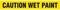A drawing of the unrolled tape showing the words CAUTION WET PAINT.