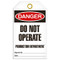 A photograph of front of a 07083 tag, reading danger do not operate production department.