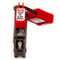 A photograph of a 07154 zing recyclockout™ single-pole circuit breaker universal lockout installed on circuit breaker with safety padlock.