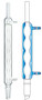 A composite image with a photograph of a CG-1207 Allihn condenser on the left and a diagram showing the water flow through the condenser on the right.