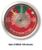 A photograph of front of a red 09833 halotron I fire extinguisher gauge.