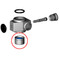 An exploded parts diagram of a G1100 faucet-mounted eyewash, indicating the position of hte Guardian 450-005 Outlet Aerator for G1100 and G1200 Series Eyewashes with a red circle.