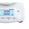 Close-up photograph of bubble level on Ohaus Navigator NV Portable Electronic Scales w/ Touchless Sensor.