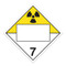 A photograph of a 03150 4 digit blank dot placards, class 7 radioactive materials.