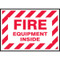 A photograph of a red and white 09384 fire equipment inside decal, with 5 per package.