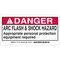 A photograph of a 07322-x brady vinyl arc flash labels, danger, text only.