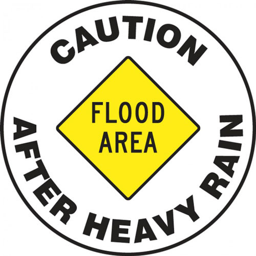 Pavement Print Sign: Caution Flood Area After Heavy Rain, 17
