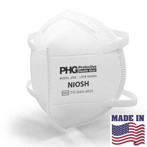 PHG N95 NIOSH-Approved, US-Made, Model 6150 Filtering Facepiece