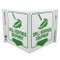 White V-shaped sign with green broom/cleanup icon, green text of "SPILL RESPONSE EQUIPMENT" and green down arrow on both faces.