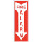 A photograph of a z-1892 zing eco-friendly fire alarm signs w/ down arrow, 14 h x 3.25 w, regular and photoluminescent.