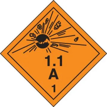 DOT Explosives Shipping Labels, Class 1.1 w/ Compatibility Group