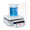 Photograph of a splash shield in use on an Ohaus square top hotplate stirrer.  Hotplate stirrer and beaker not included.