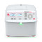 A photograph of an Ohaus Frontier™ FC5706P Multi-Function Centrifuge, front facing, lid closed, LED status light illuminated (green=run complete).
