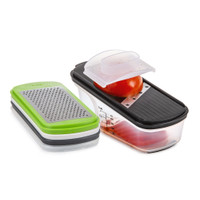 Includes coarse grater, fine grater, straight slicer & julienne slicer.