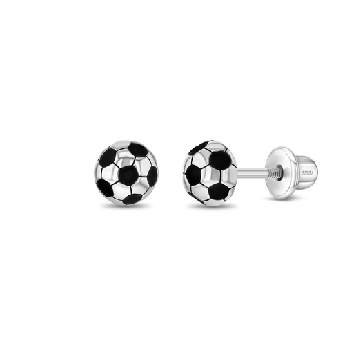 Soccer Ball Silver and Enamel Earrings for Kids