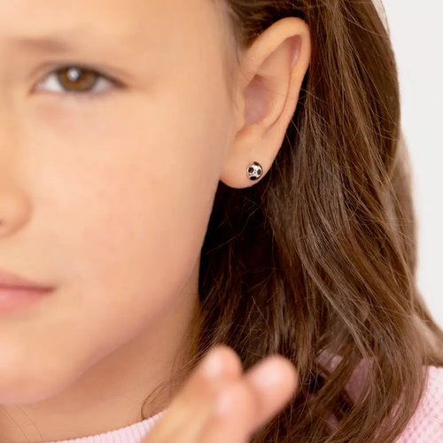 Soccer Ball Silver and Enamel Earrings for Kids