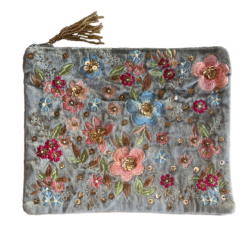 Velvet Flower Embroidered Pouch