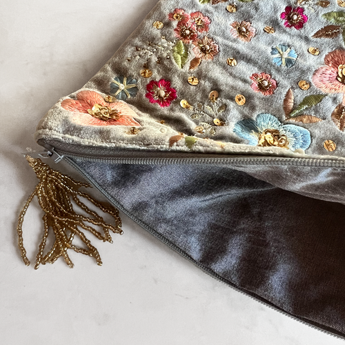 Velvet Flower Embroidered Pouch