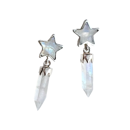 Star & Moonstone Point Sterling Silver Earrings