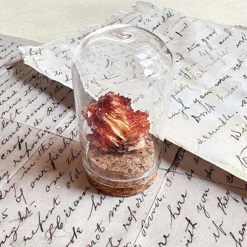 Vanadinite on Barite in Glass Dome – Natural Crystal Specimen