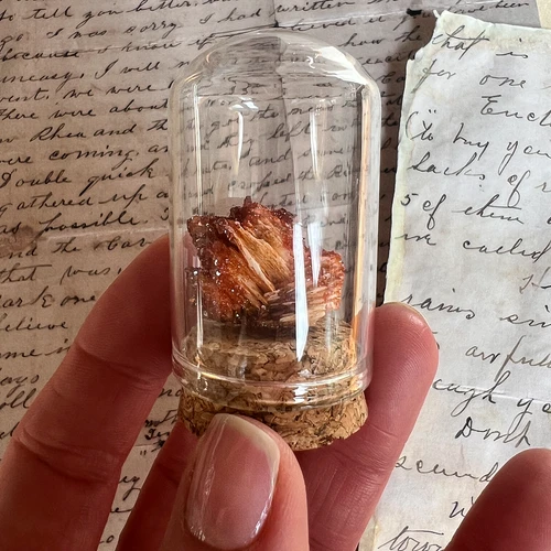 Vanadinite on Barite in Glass Dome – Natural Crystal Specimen