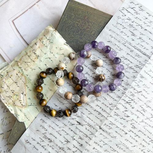Carved Gemstone Stretch Bracelets