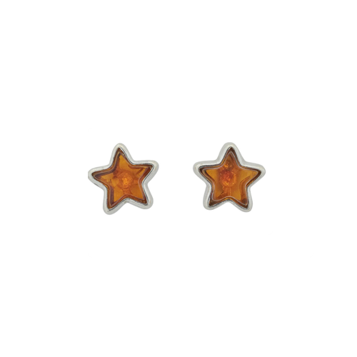 Sterling Silver Baltic Amber Star Stud Earrings