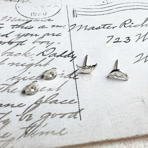 SSterling Silver Crescent Moon Face Stud Earrings