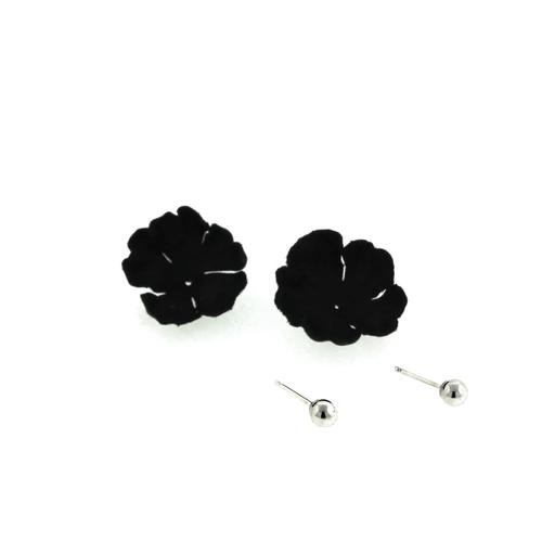Leather and Silver Flower Earrings