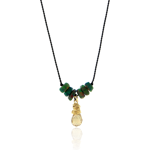 Faceted Drop and Roundel Gemstone Cord Necklace