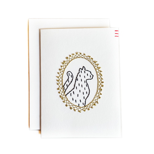 Hand-Stitched Cat Cameo Card | Framable Keepsake Art