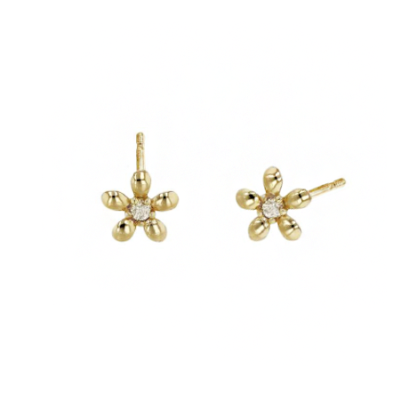14k Flower Stud with Diamonds - Single
