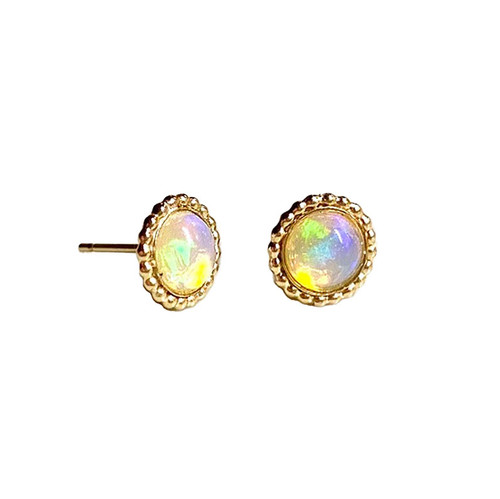 Beaded Edge Opal Earrings