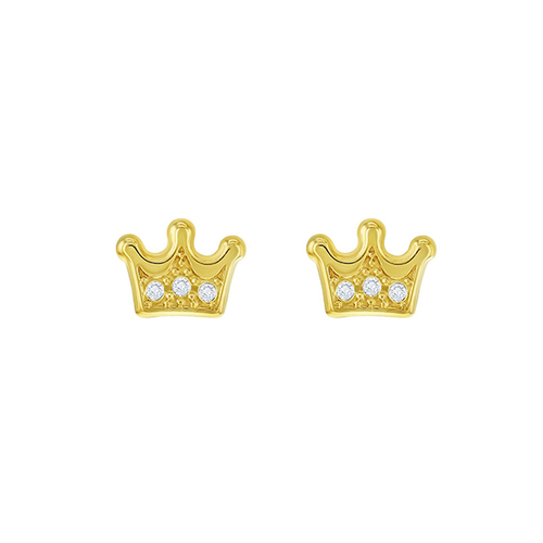 Solid Gold Crown Studs with Cubic Zirconia for Kids