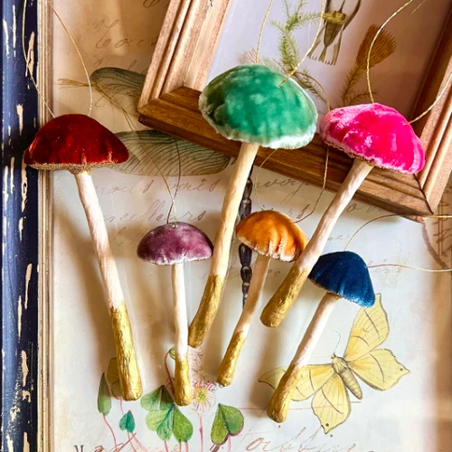 Velvet Mushroom Ornament