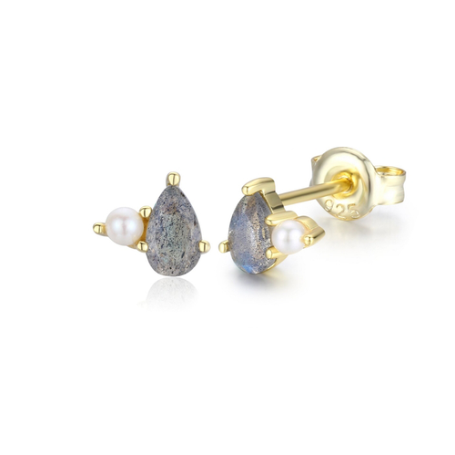Anchor Labradorite and Pearl Stud Earrings