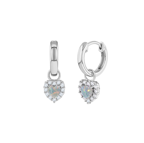 Opal and CZ Dangling Heart Huggies