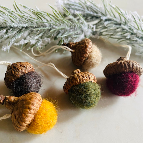 Felted Wool Small  Acorn Ornaments