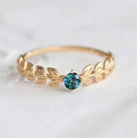 London Blue Topaz Leaf Ring - size 6