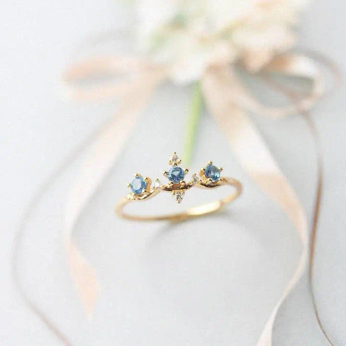 White and Blue Cubic Zirconia Crown Ring - size 6