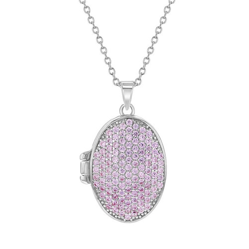 Pink Cubic Zirconia Oval Locket Necklace