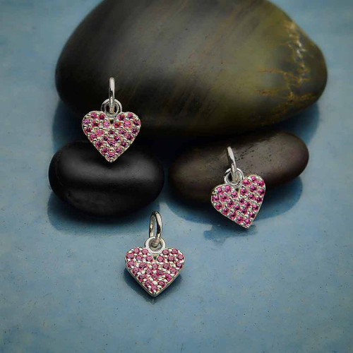 Pink Cubic Zirconia Heart Charm