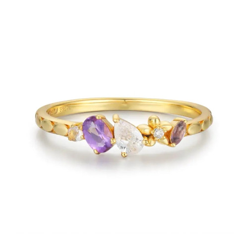 Glowing Orchid Amethyst White Topaz Ring - size 6