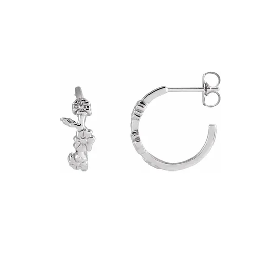 Flower and Leaf Hoop Earrings 