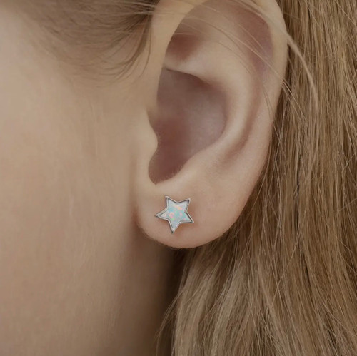 Opal and Sterling Silver Star Earrings