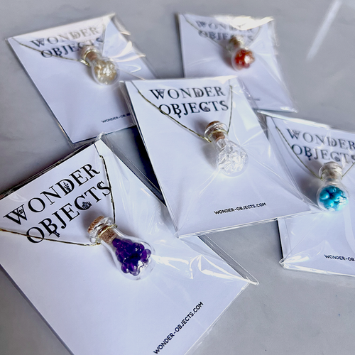 Potion Bottle Amulet Charm with Round Gemstone Beads