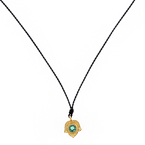 Leaf and Emerald Cord Necklace